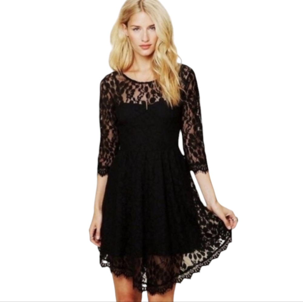 FREE PEOPLE Dress Black Lace Womens Size 4 Whimsigoth Fairy Goth Fairycore Small